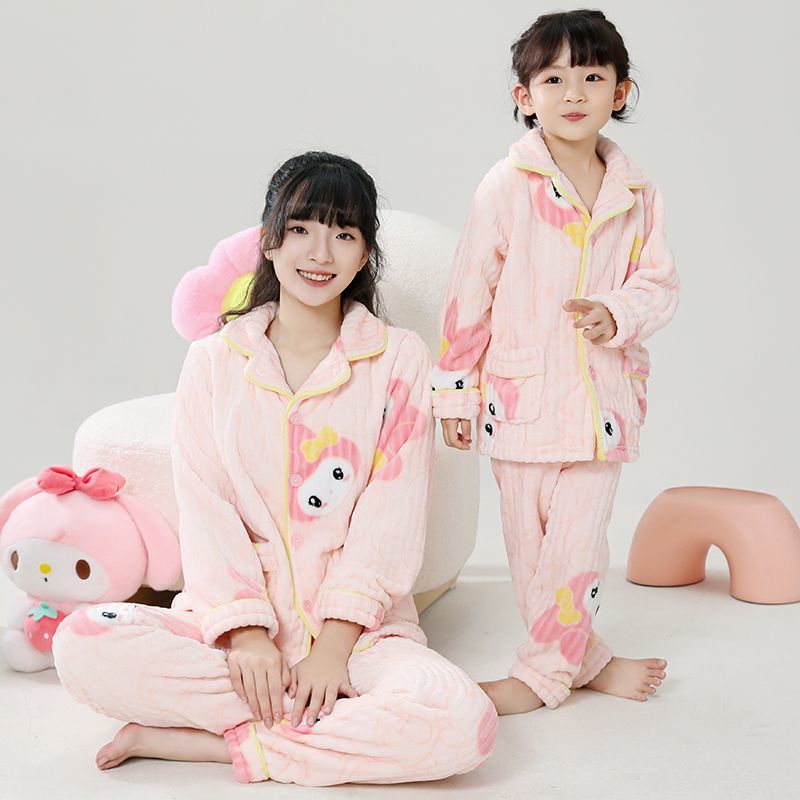 秋冬保暖法兰绒儿童家居服套装