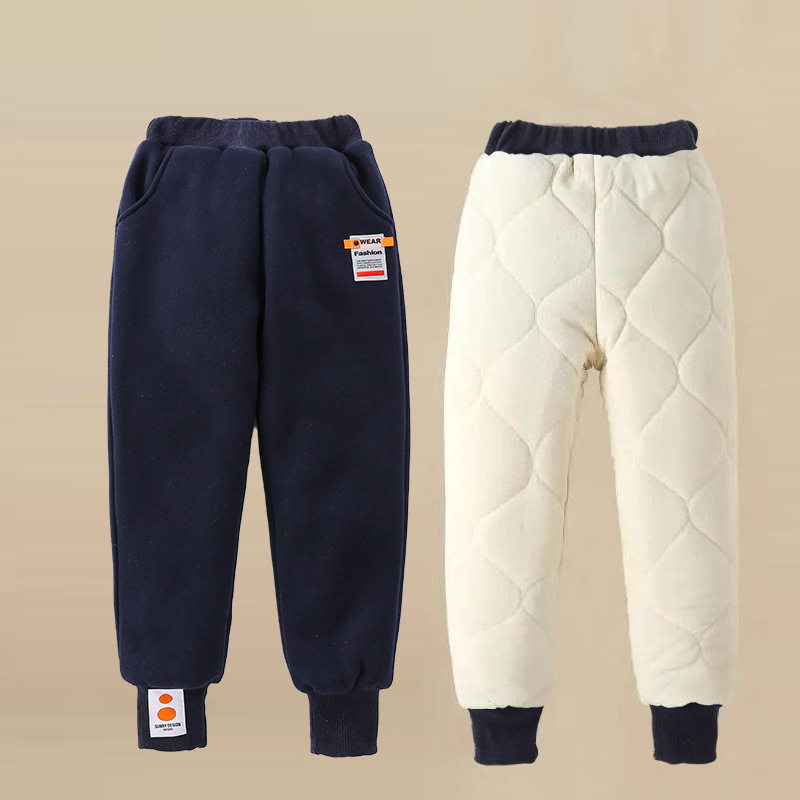 女童男童加绒裤子冬季儿童加厚棉裤外穿三层夹棉中大童保暖运动裤