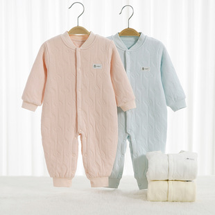 婴儿薄棉连体衣3-12月春秋冬季夹棉保暖男女宝宝哈衣纯棉打底睡衣