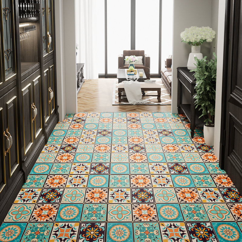 洋小满美式复古格子入户地垫