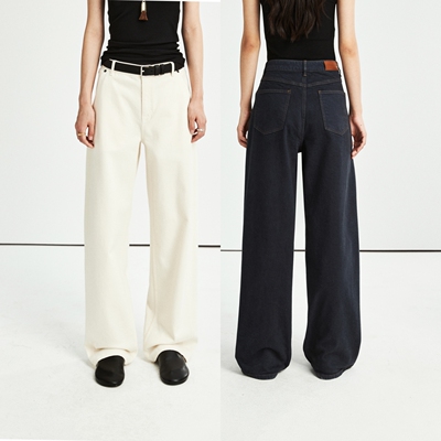 解构侧缝前移微弧及地弯刀牛仔裤