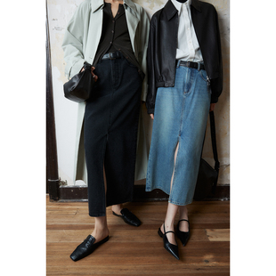 长短版 MRS INS街拍时髦复古前开衩牛仔半裙 环保水洗 Studios