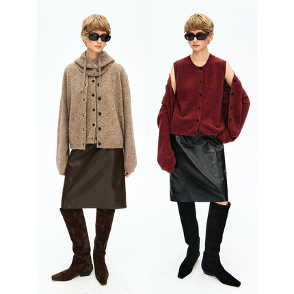 MRS Studios 复古彩点牦牛绒羊毛 轻拉绒单排扣简约背心马甲/开衫