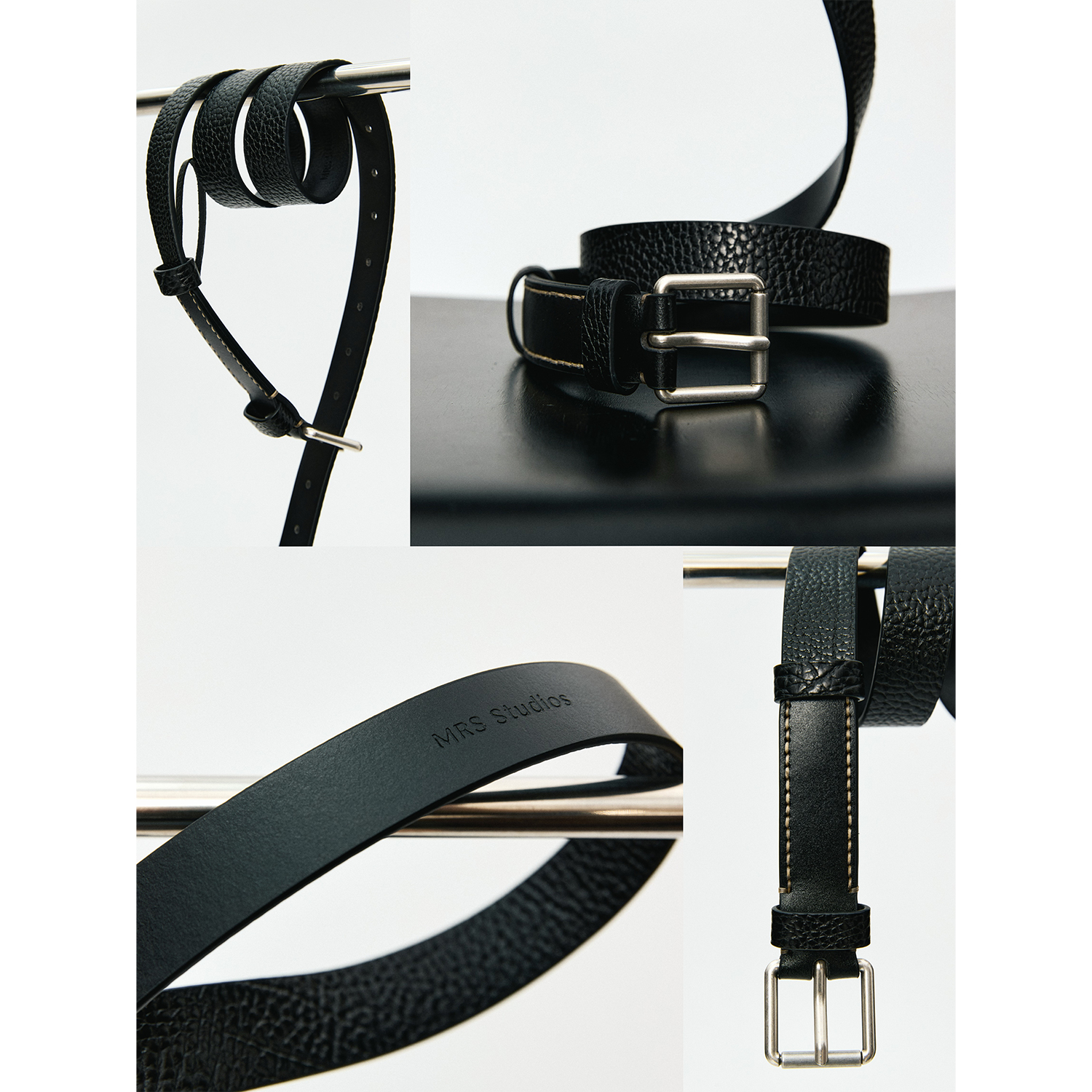 MRS Studios 百搭造型单品 LM明线树膏皮头层牛皮荔枝纹腰带