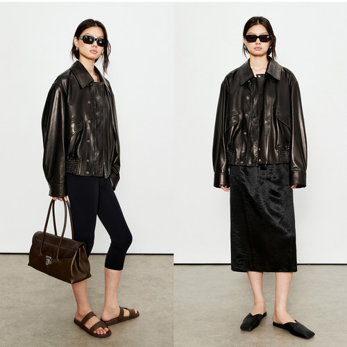 小羊皮翻领短款皮衣夹克外套