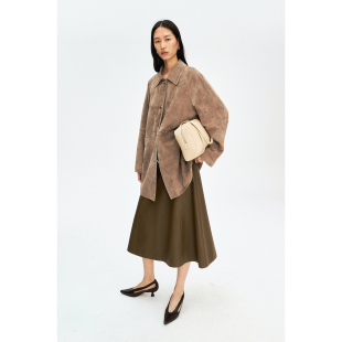 单排扣中长风衣外套皮衣 进口A级柔雾感反绒真皮经典 MRS Studios