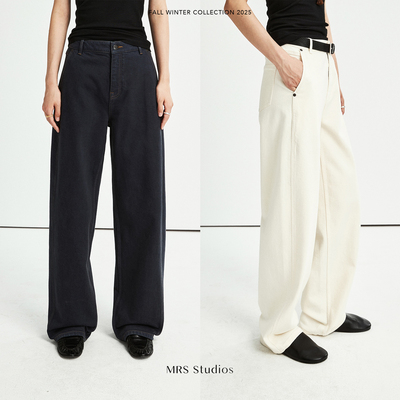 解构侧缝前移微弧及地弯刀牛仔裤