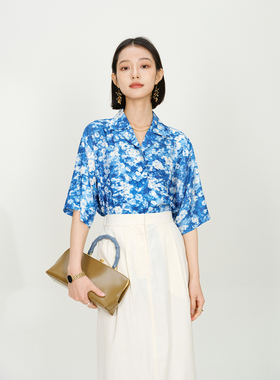 MRS Stduios 蓝色花海雏菊剪影原创蓝色印花连衣裙+衬衫+半裙套装