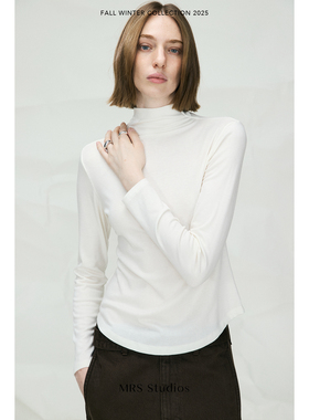 MRS Studios 半高领圆弧下摆 基础长袖打底衫