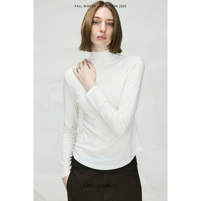 MRS Studios 半高领圆弧下摆 基础长袖打底衫
