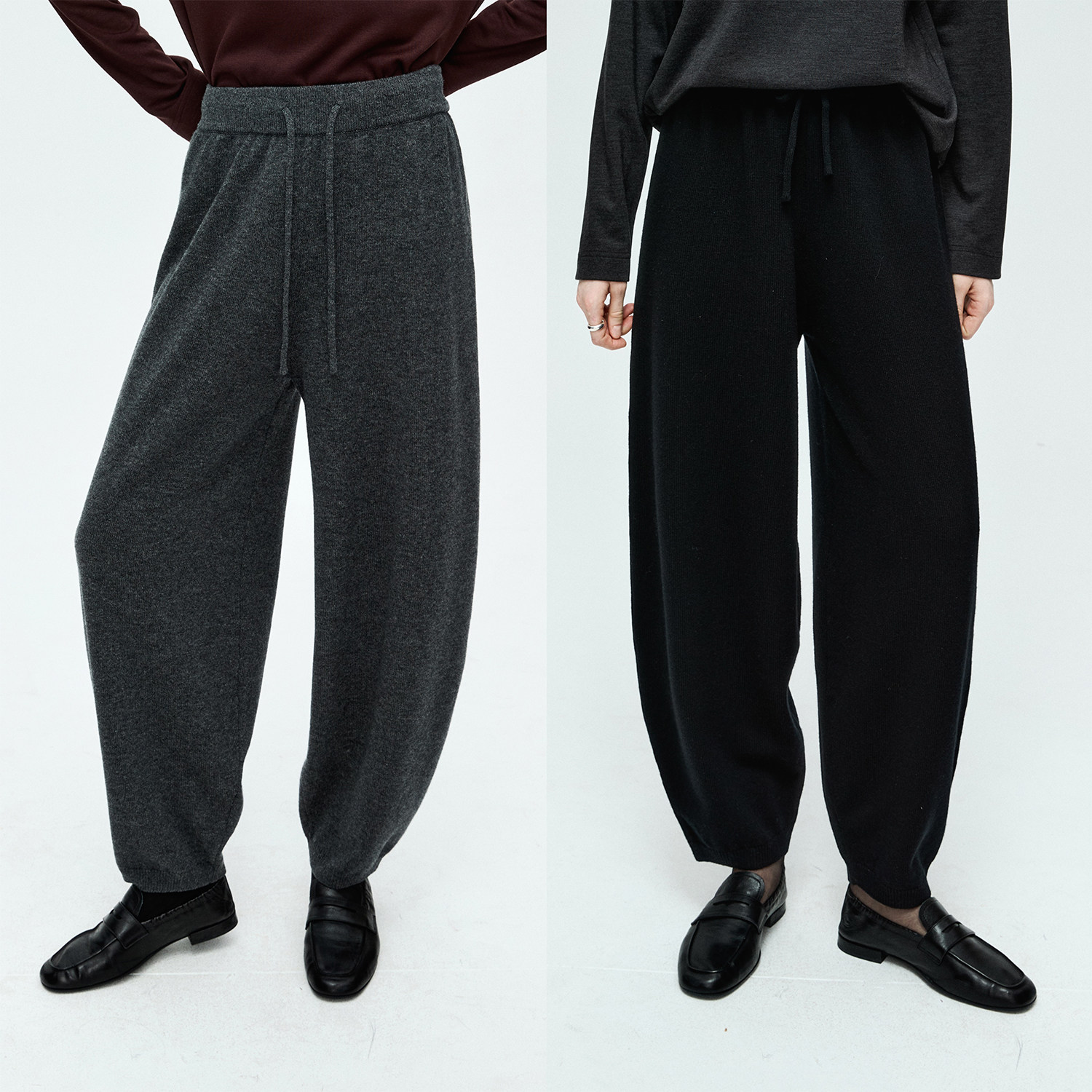 MRS Studios 舒适休闲羊毛羊绒松紧腰抽绳锥形哈伦造型奶奶针织裤