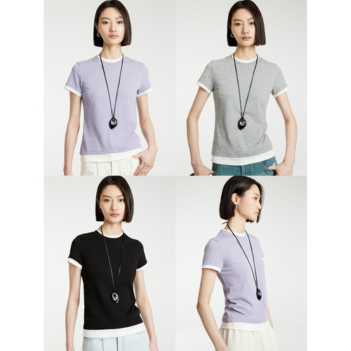 假两件留白边舒适T恤短袖