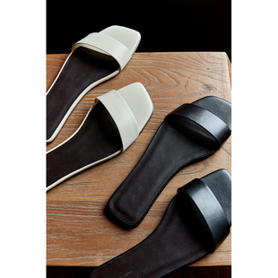 时髦一字带平底懒人拖鞋 進口小羊皮柔软轻盈舒适 Studios MRS