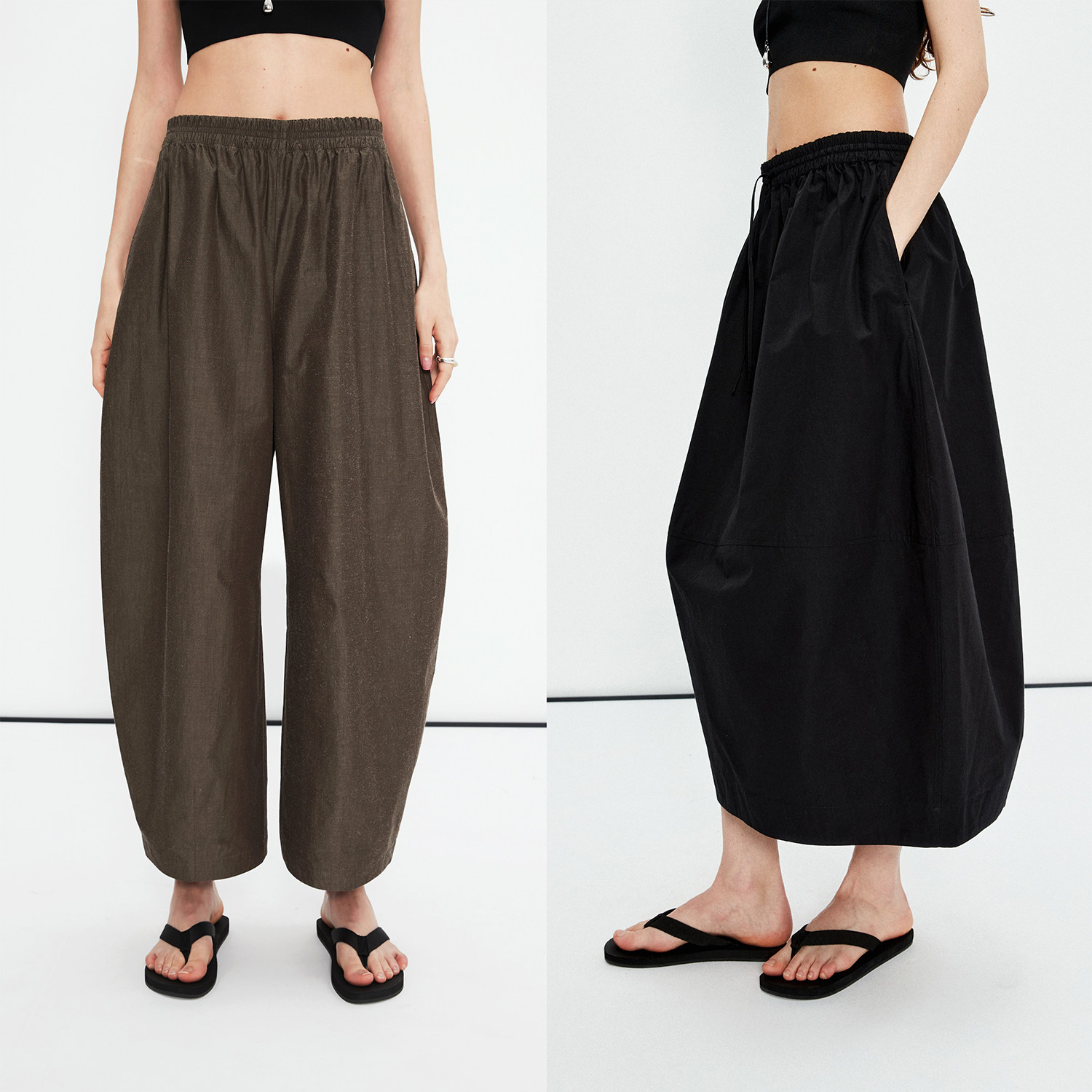 MRS Studios 柞蚕丝匹马棉 时髦廓形 花苞半裙/弯刀九分奶奶裤