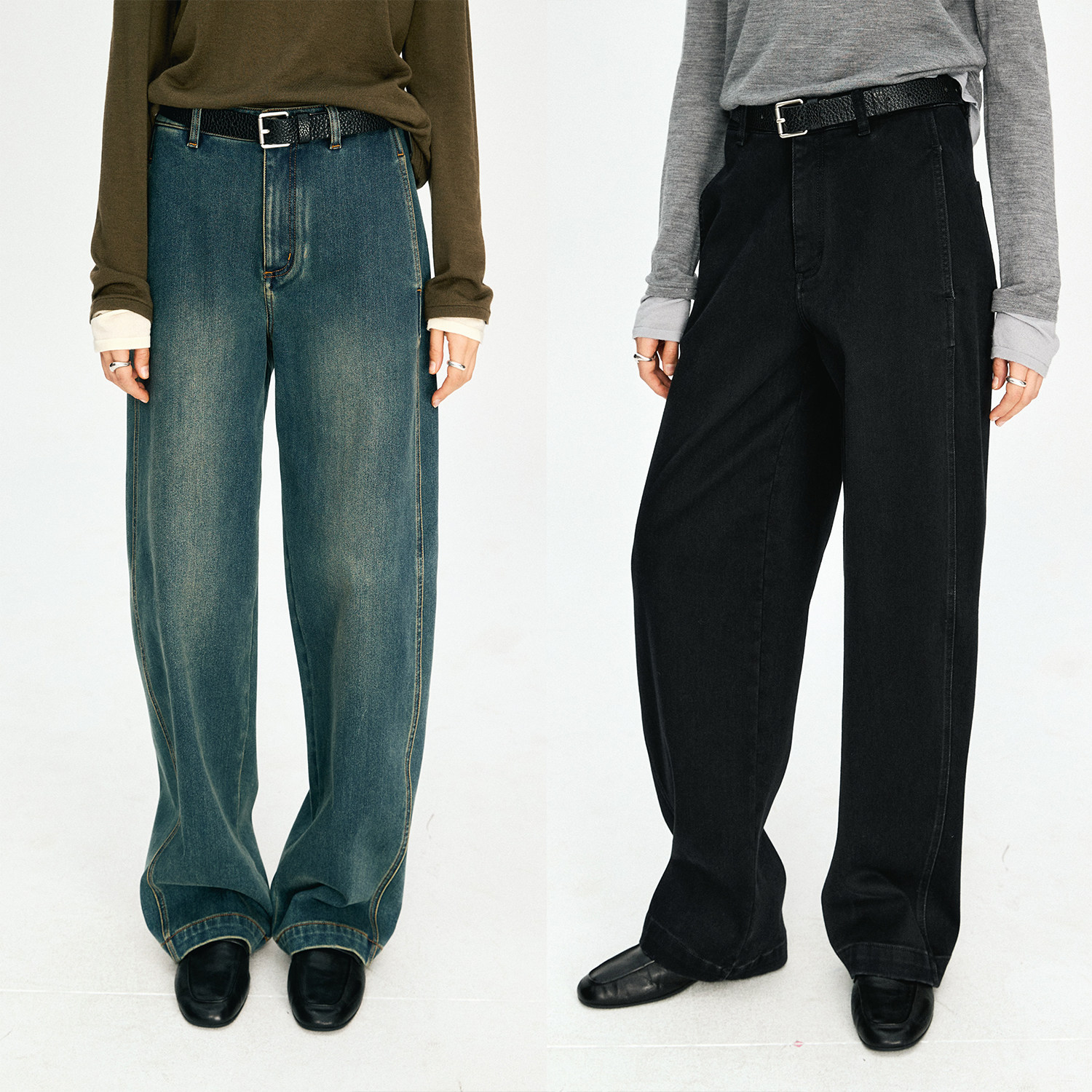 复古抓绒茧型镰刀牛仔裤