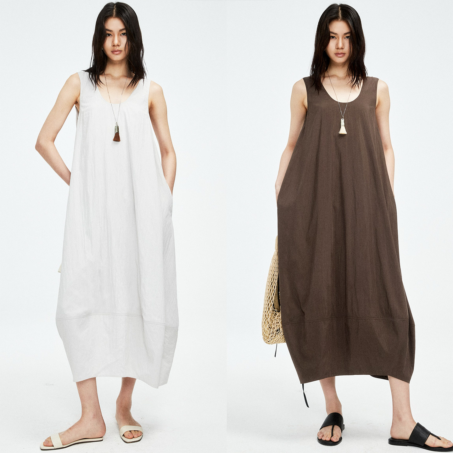 MRS Studios U领无袖 极简立体剪裁花苞气球造型凉感面料连衣裙