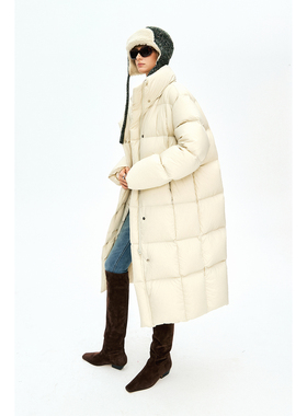 MRS Studios 90白鹅绒 高充绒量 可拆卸连帽 绗缝中长羽绒服