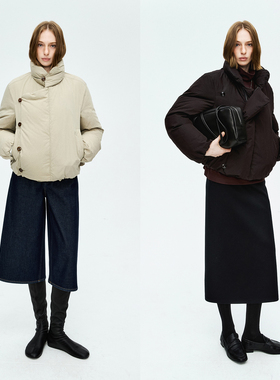 MRS Studios 90白鹅绒小众设计侧扣门襟短款木质调面包羽绒服外套