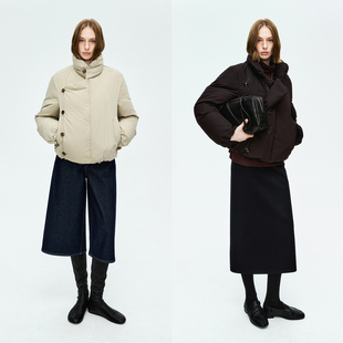 MRS Studios 90白鹅绒小众设计侧扣门襟短款木质调面包羽绒服外套