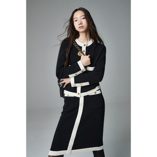 黑白撞色圆领小香开衫 珍贝白山羊绒VTG永恒经典 半裙 Studios MRS