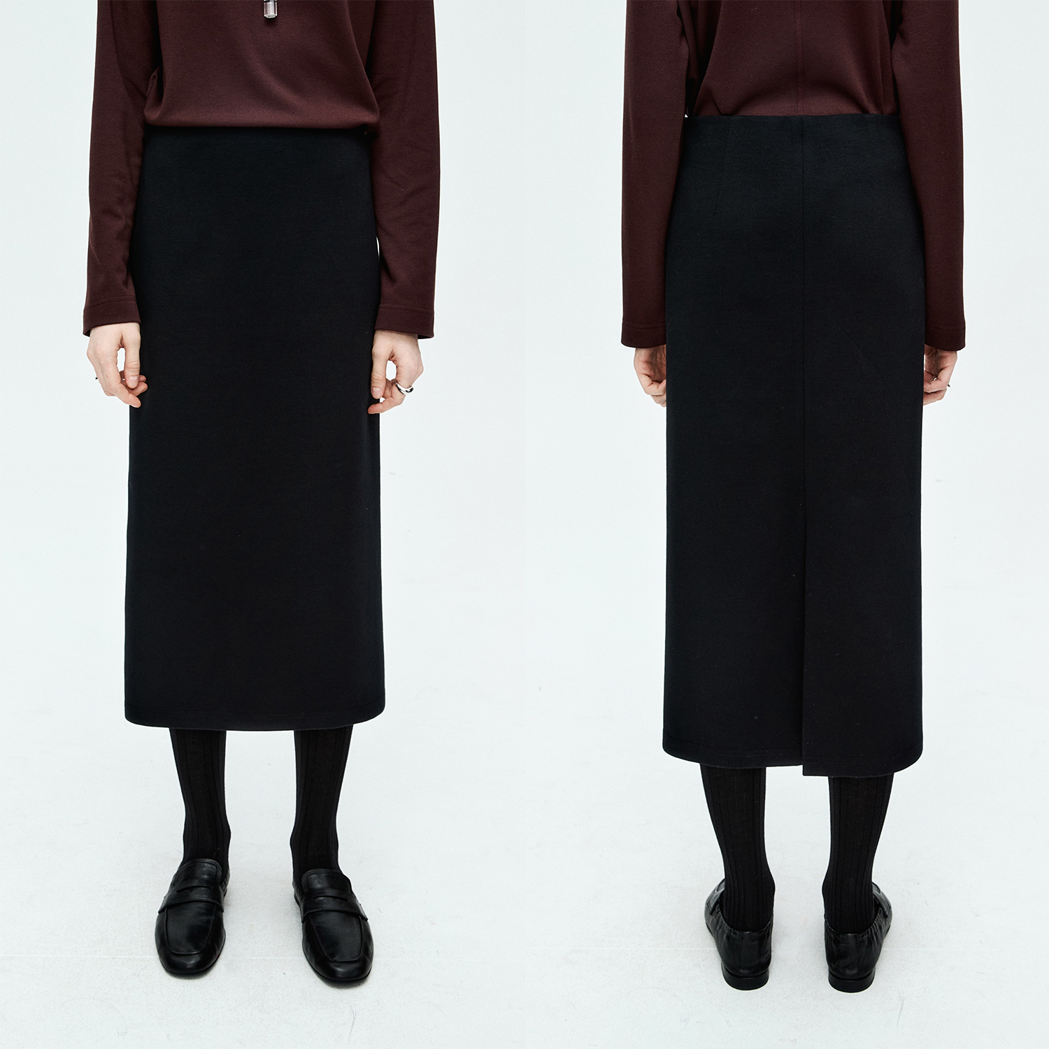 MRS Studios 羊毛罗马布R0W风極简立体挺括 后开叉休闲西装半裙