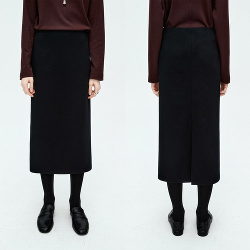 MRS Studios 羊毛罗马布R0W风極简立体挺括 后开叉休闲西装半裙