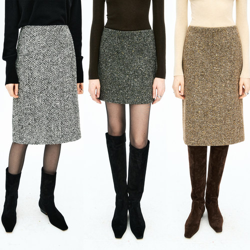 MRS Studios意大利moessmer金银豆人字纹羊毛中长/短款西装半裙