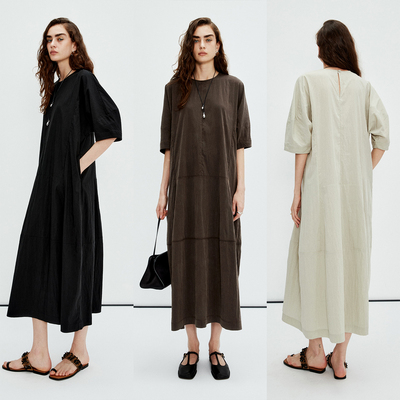 复古花苞裙摆茶歇短袖连衣裙