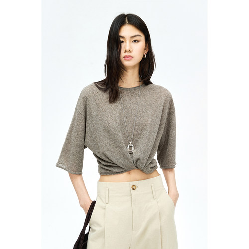 经典亚麻棉宽松版短袖针织衫