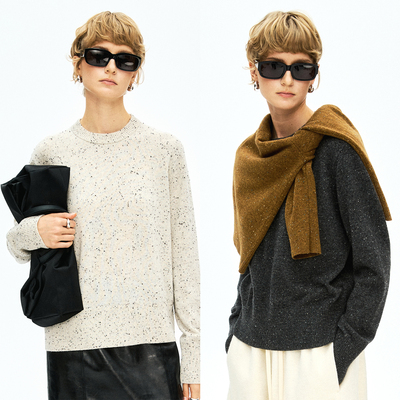 MRS Studios 康赛妮彩点纯羊绒 复古经典圆领针织毛衣上衣羊绒衫