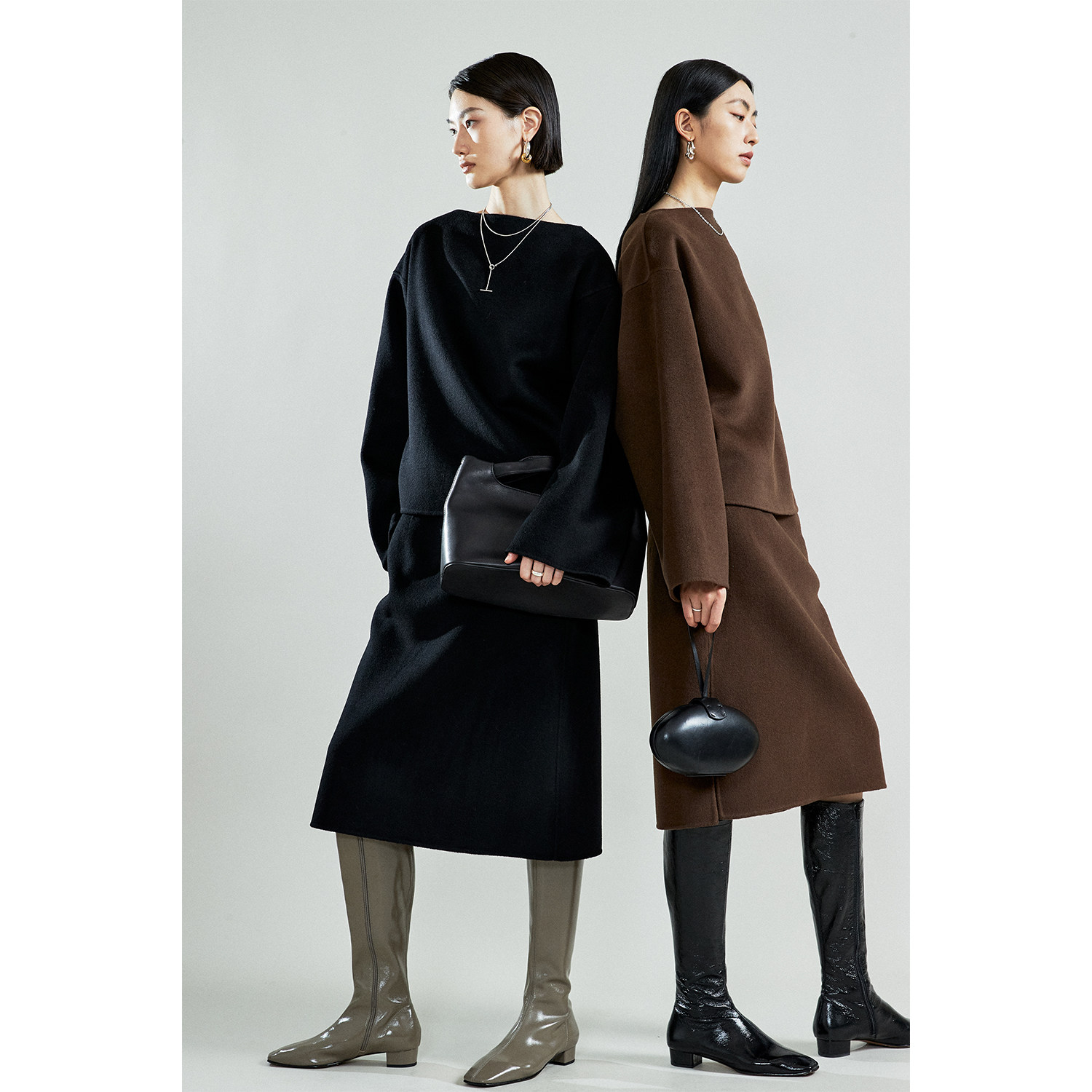 北欧小众套头双面呢上衣半裙套装