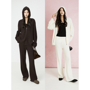 Studios 套装 康赛妮山羊绒绞花拉链连帽开衫 及地针织裤 毛衣 MRS