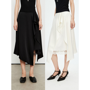 进口醋酸双面缎拼接蕾丝 时髦人系列 不规则双层半裙 Studios MRS