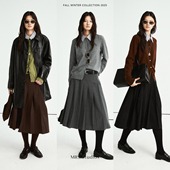 横向竹节混色纹理羊毛亚麻混纺立体百褶半裙 复古经典 MRS Studios