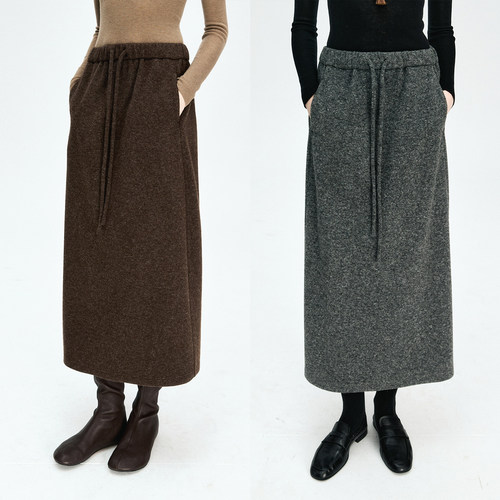 MRS Studios 羊毛针织复合加厚 松紧腰抽绳花苞半裙秋冬长裙