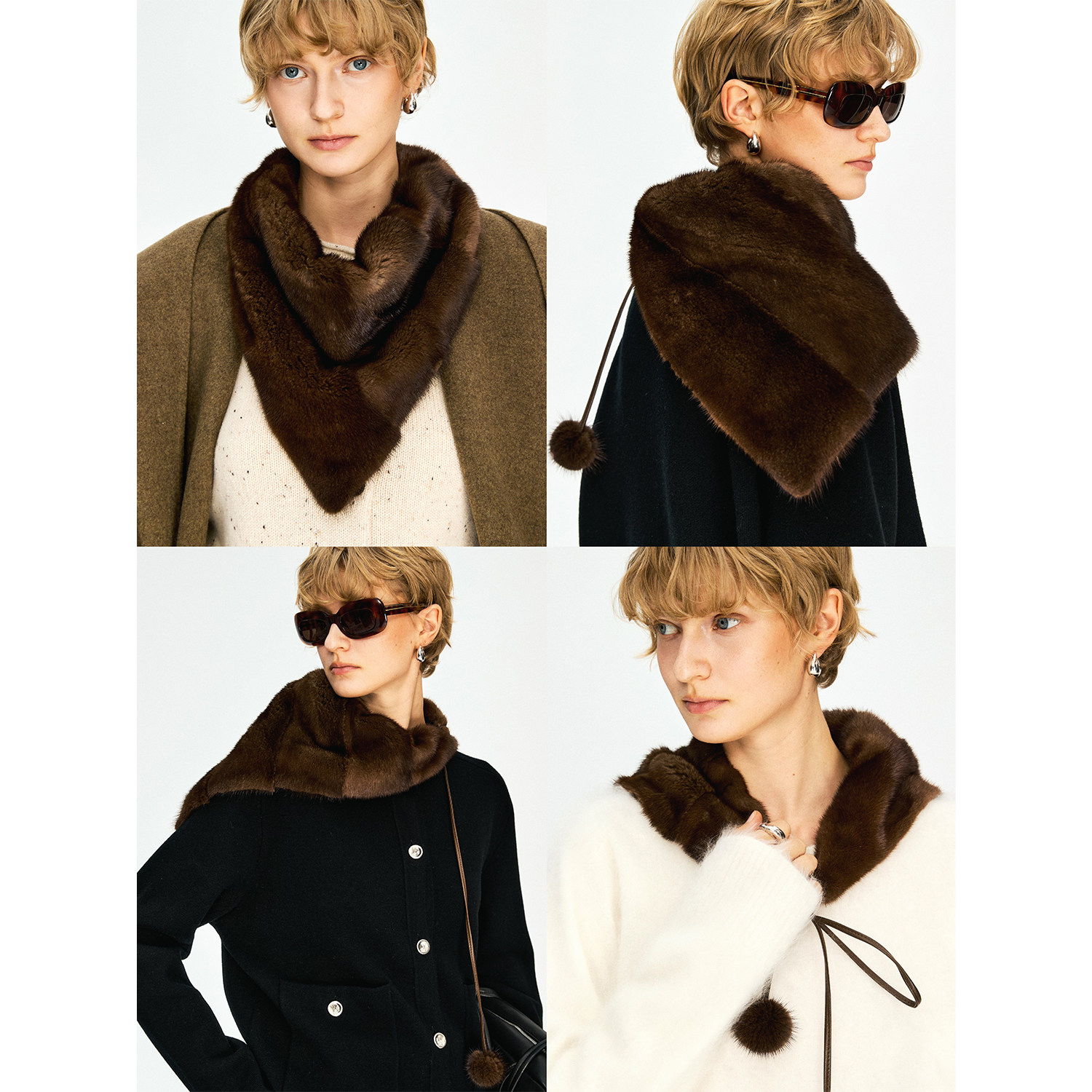 MRS Studios 丹麦进口天鹅绒水貂 咖啡貂本色 三角造型围巾