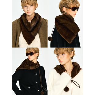 MRS Studios 丹麦进口天鹅绒水貂 咖啡貂本色 三角造型围巾