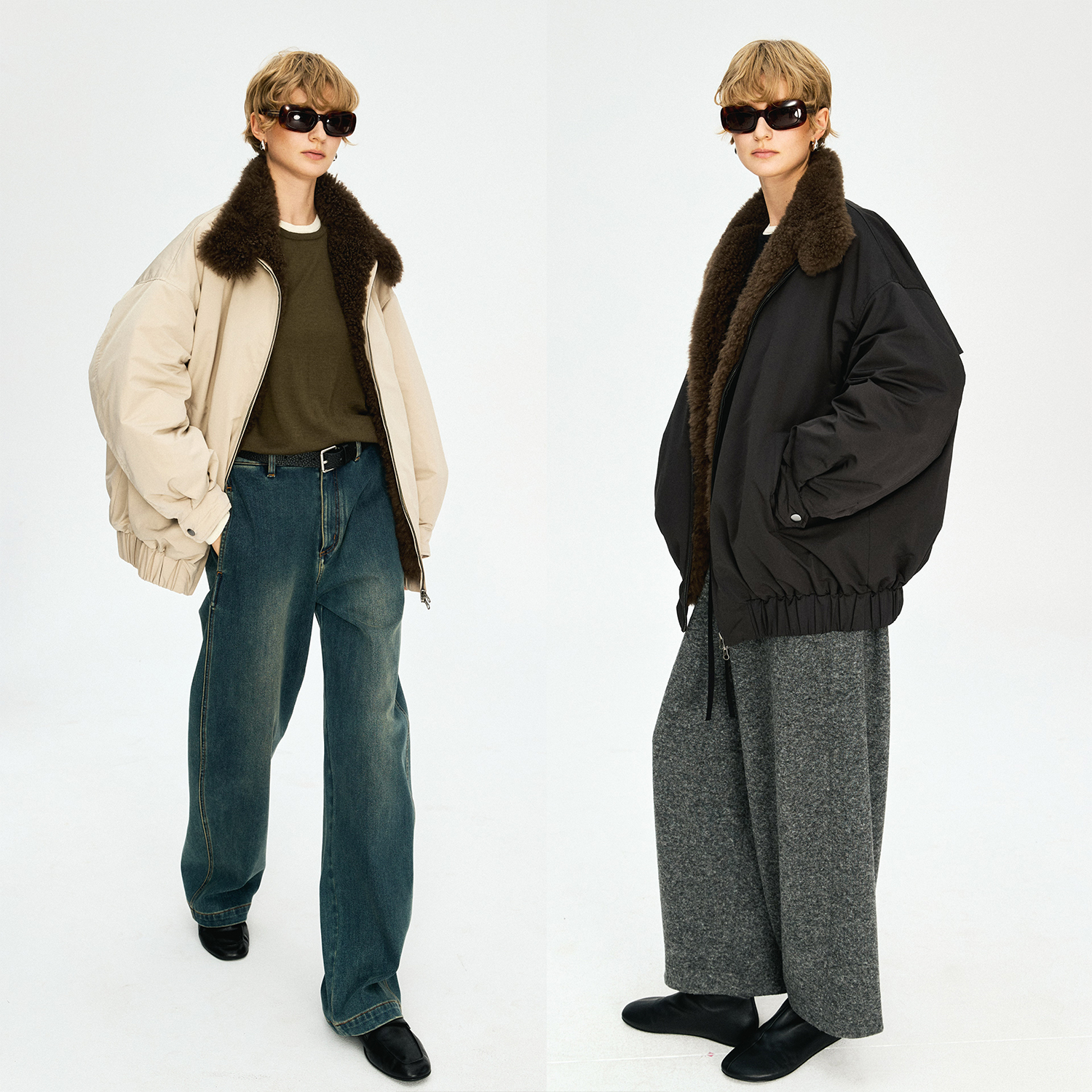 MRS Studios 小众设计山羊绒领 鹅绒保暖夹克派克服外套