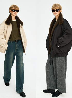 MRS Studios 小众设计山羊绒领鹅绒保暖夹克派克服外套毛领羽绒服