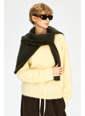 MRS Studios 拉毛羊绒系列100%山羊绒经典圆领短款马鞍肩针织毛衣