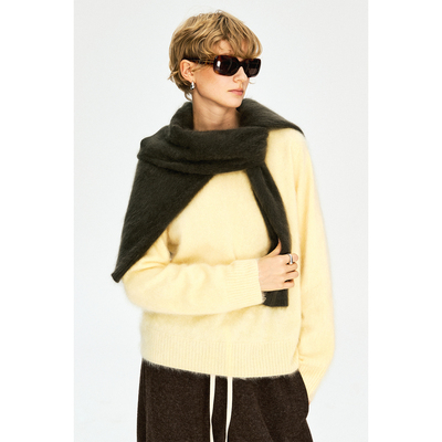 MRS Studios 拉毛羊绒系列100%山羊绒经典圆领短款马鞍肩针织毛衣