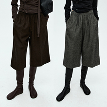 MRS Studios 时髦百搭复古慵懒随性 松紧腰百慕大羊毛休闲七分裤