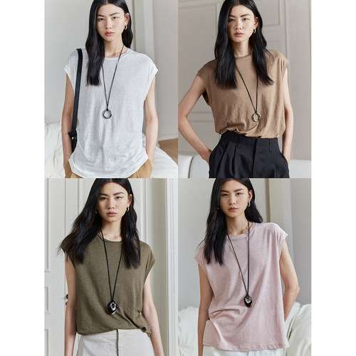 舒适透气亚麻棉无袖T恤