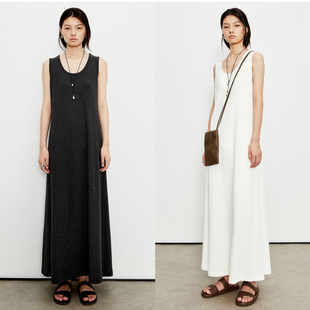 MRS 背心连衣裙 Studios日本进口全棉螺纹针织極简ROW大U领A摆无袖