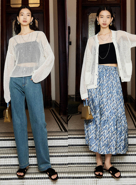 MRS Studios 日本和纸纱镂空挑洞工艺透气 宽松落肩防晒罩衫/开衫