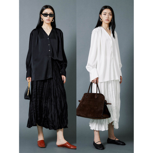 压皱不规则半裙套装 早秋日本進口重磅三醋酸V领衬衫 Studios MRS