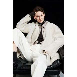 MRS Studios 西班牙拉贡LACON皮毛一体两穿極简V领皮草大衣外套