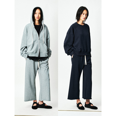 轻松轻美式拉链连帽卫衣套装