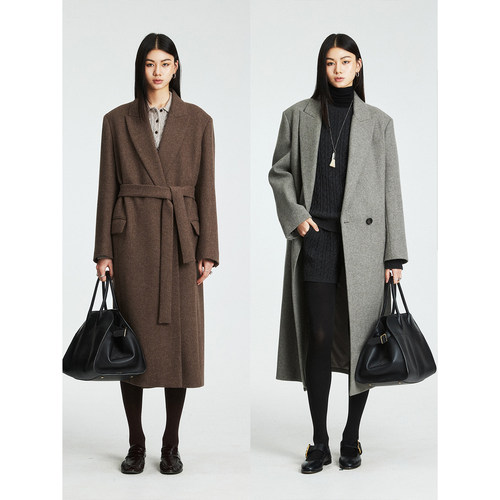 一粒扣系带ROW风羊毛大衣外套