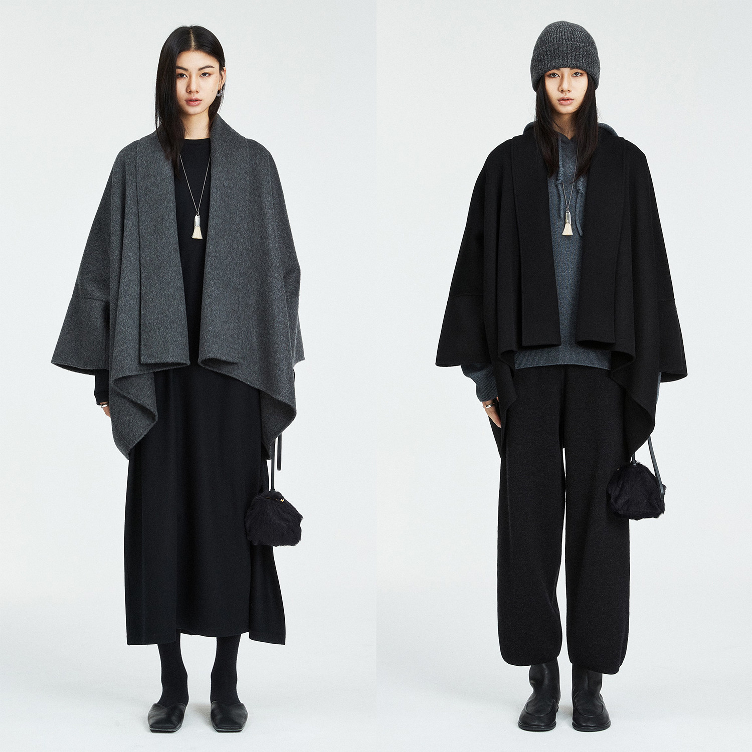 ROW风时髦慵懒斗篷双面呢外套